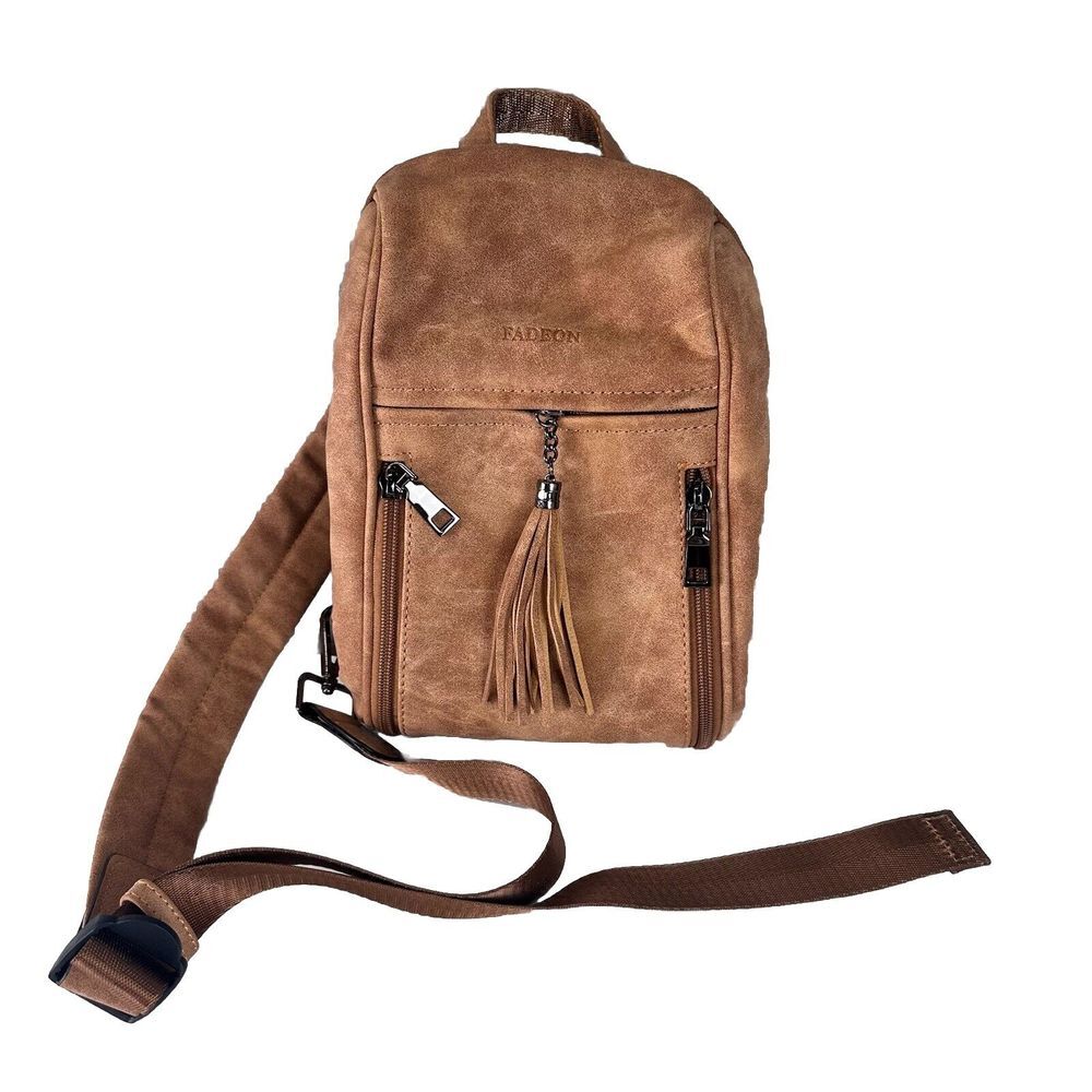 FADEON Leather Backpack Purse Brown Suede Ladies Shoulder One Strap‎ Small Boho
